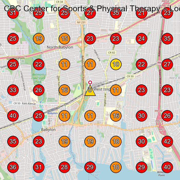 CBC Center for Sports & Physical Therapy GeoGrid visibility map for Rehabilitation Center in North Babylon